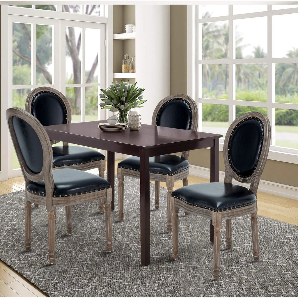 Black Leather Dining Chairs Set of 4 with Solid Wood Legs F93714