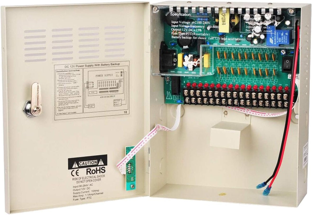 9 Channel 12V 10Amp DC Metal Boxed Cabinet Regulated Power Supply Unit I624301