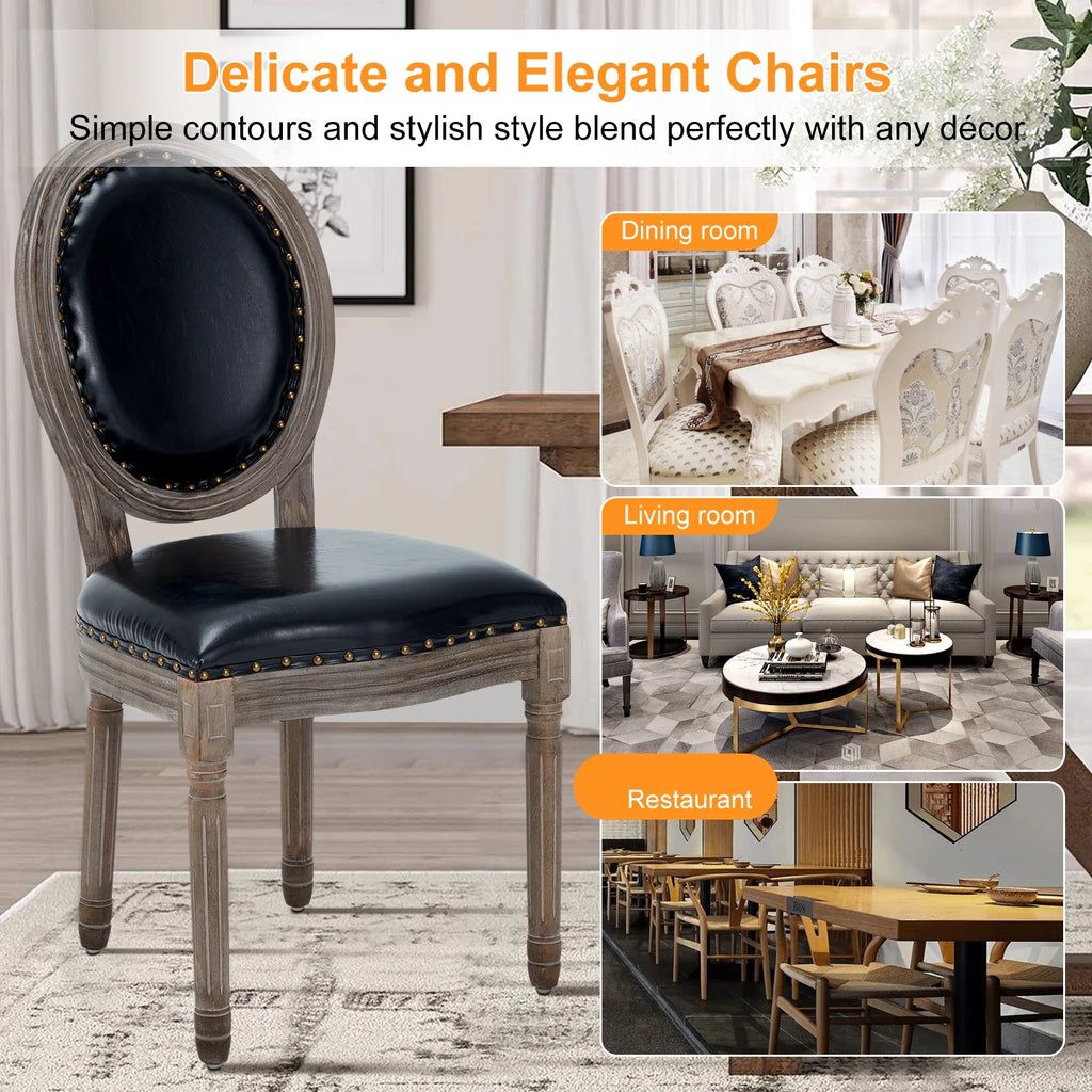 Black Leather Dining Chairs Set of 4 with Solid Wood Legs F93714