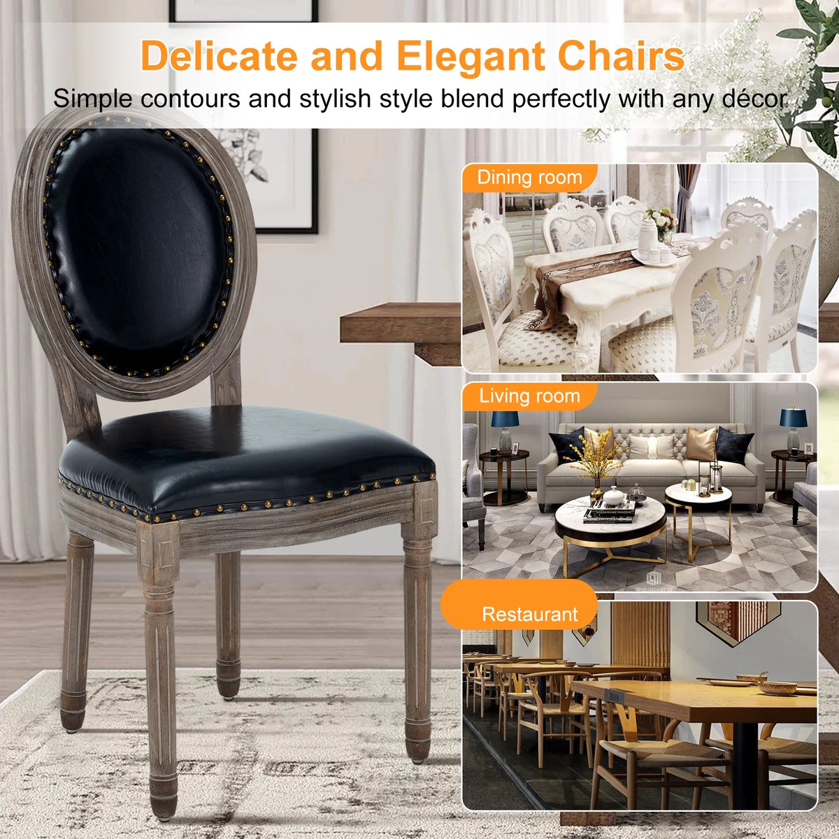 Black Leather Dining Chairs Set of 4 with Solid Wood Legs F93714