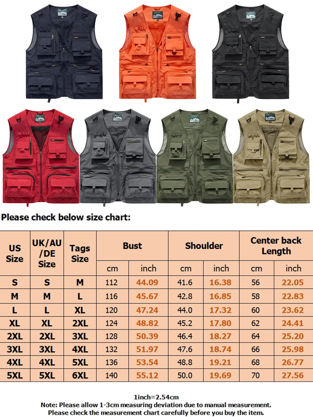 Grey Sleeveless Multi Pockets Fishing Travel Vest A775