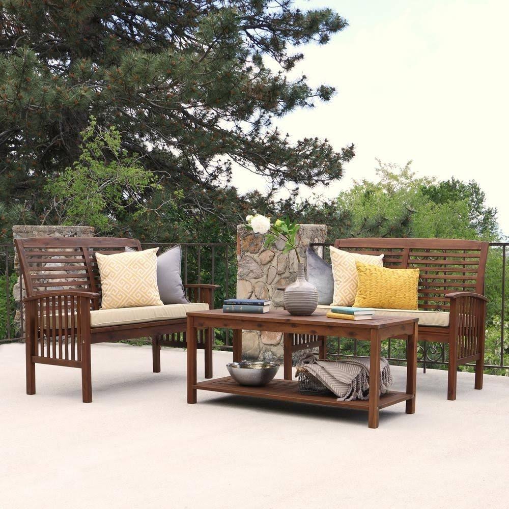 Dark Brown Acacia Wood Patio Loveseat Bench L532