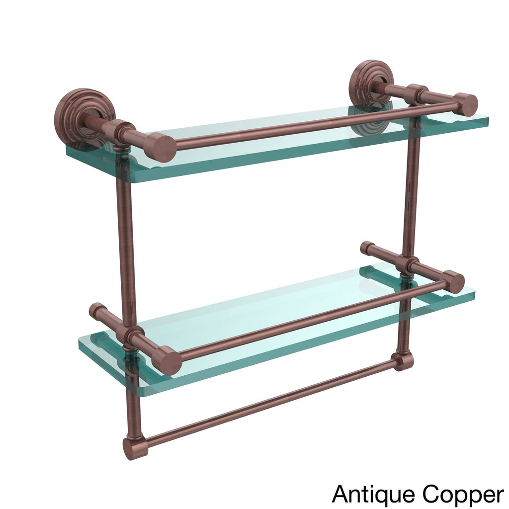 Antique Copper Double Glass Shelf with Towel Bar R2627