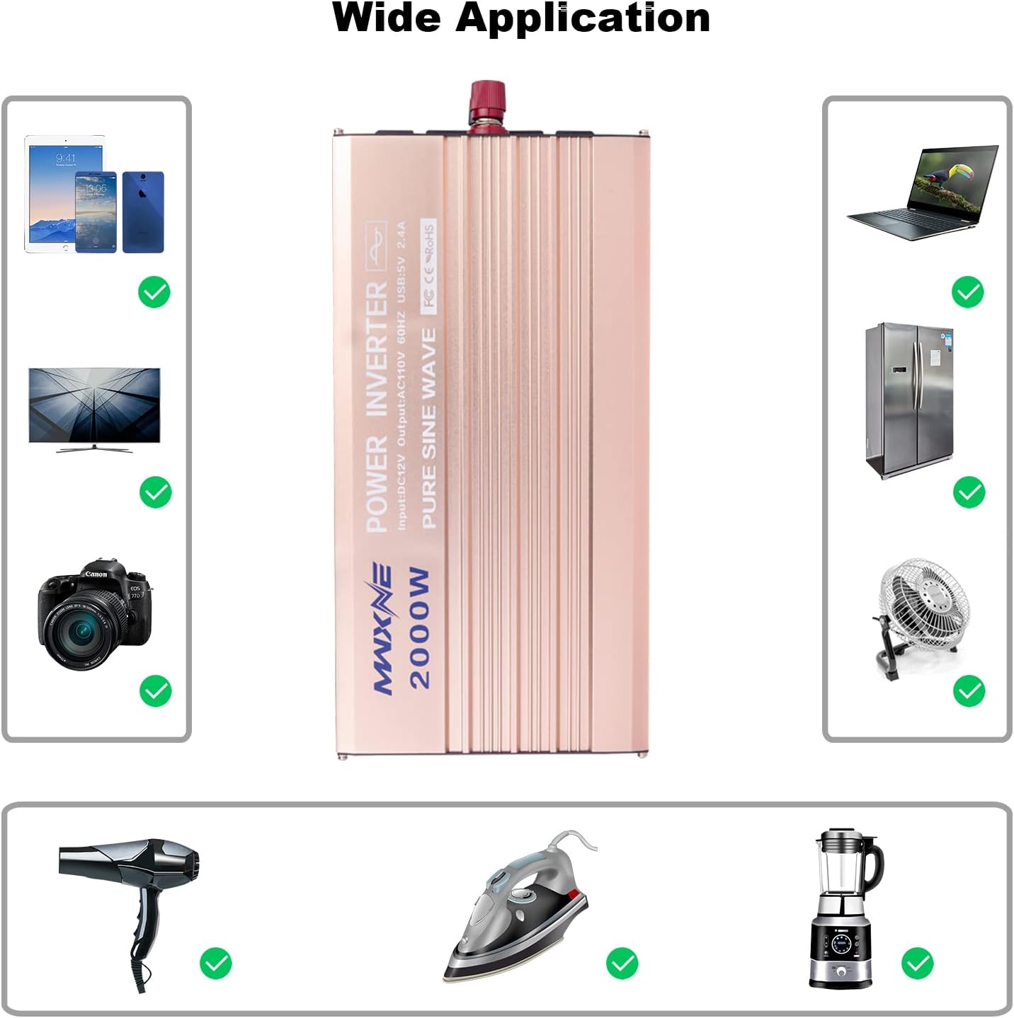 2000 Watts Pure Sine Wave Power Inverter with LCD Display L7299