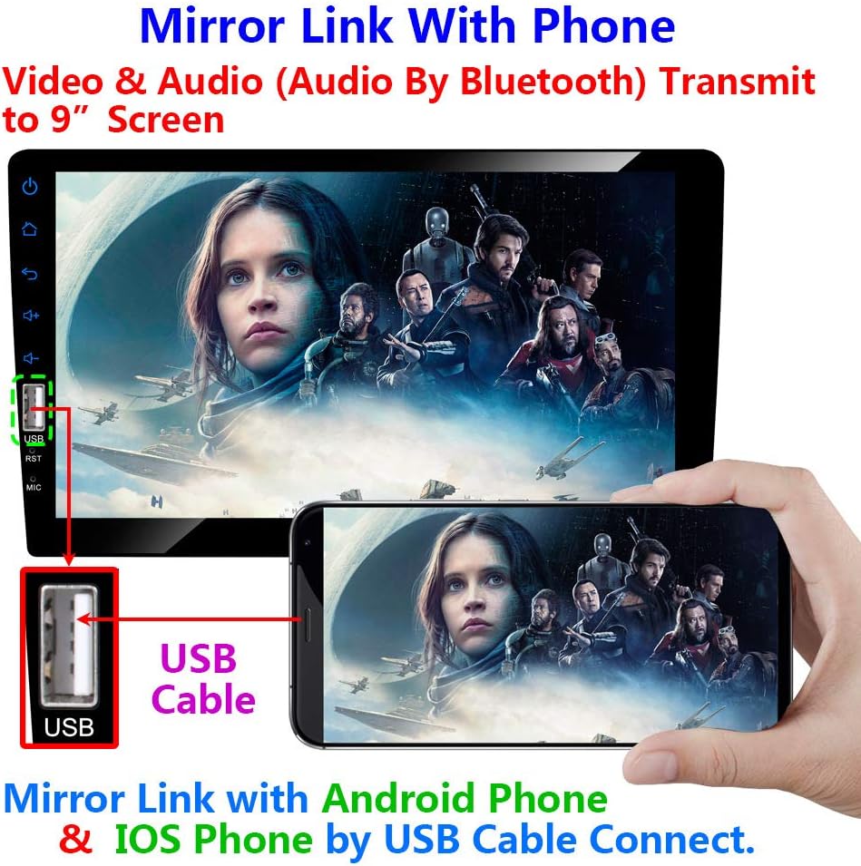 9 Inch Single Din Car Stereo Touch Screen with Backup Camera Bluetooth FM Radio AUX/USB/TF MP3/MP4/MP5 Player B120