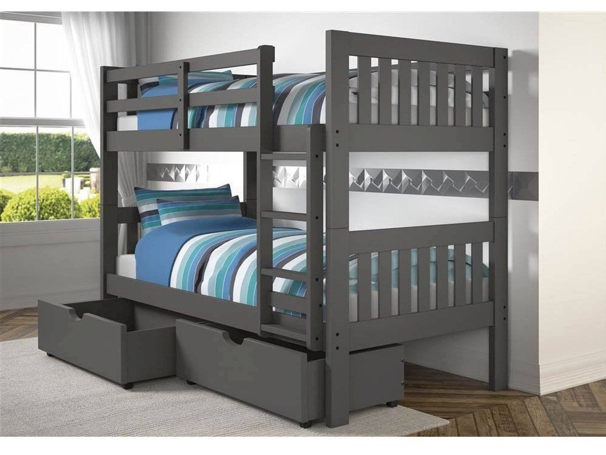 Twin/Twin Panel/Mission Bunk Bed with Dual Underbed Drawers in Slate Grey Finish Z346826