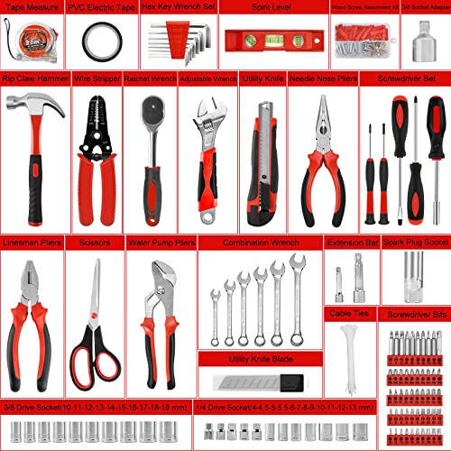 287PCs Hand Tool Set with Hammer, Pliers, Ratchet Wrench, Socket, Portable Tool Box J434017