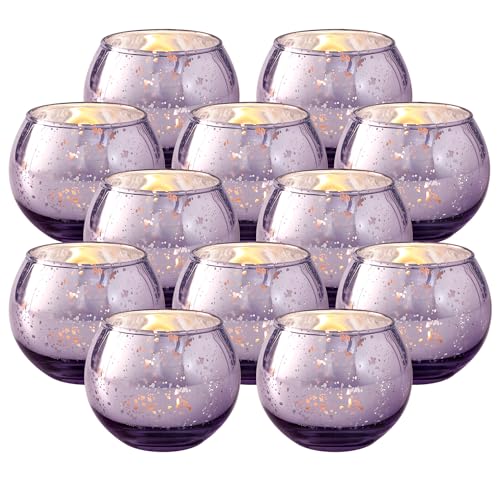 Round Gold Mercury Glass Candle Holder Set of 12 B39573