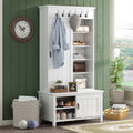 White Wooden Hall Tree with Sliding Doors and Storage Bench S11197