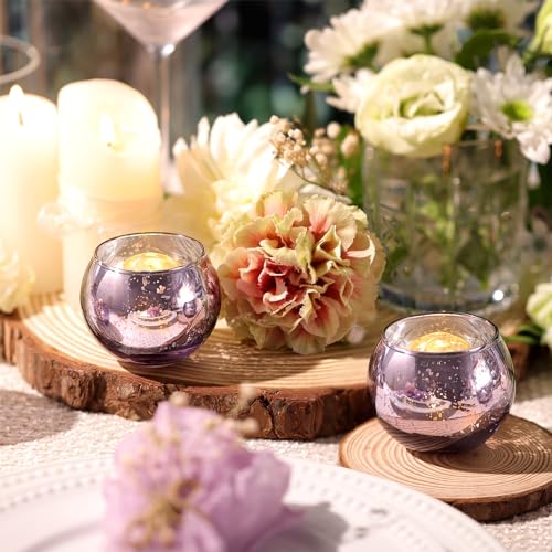 Round Gold Mercury Glass Candle Holder Set of 12 B39573