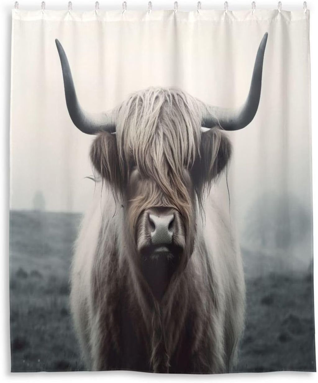 Highland Cow Waterproof Fabric Shower Curtain with Hooks, 60x72 inch X6293