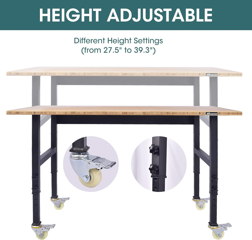 Adjustable Bamboo Top Workbench with Mobile Casters L87719
