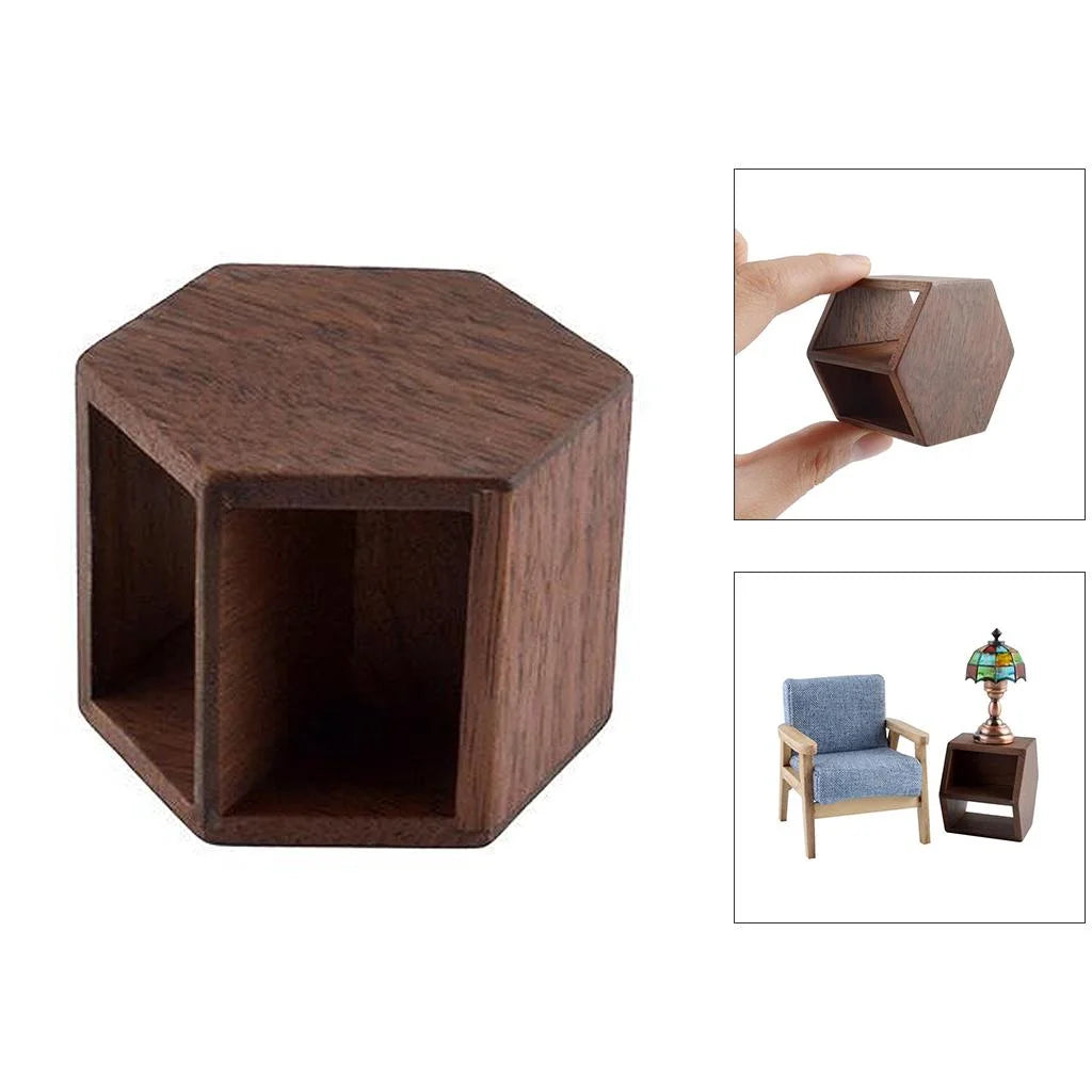 Walnut Hexagonal End Table Dollhouse Miniature Furniture D395