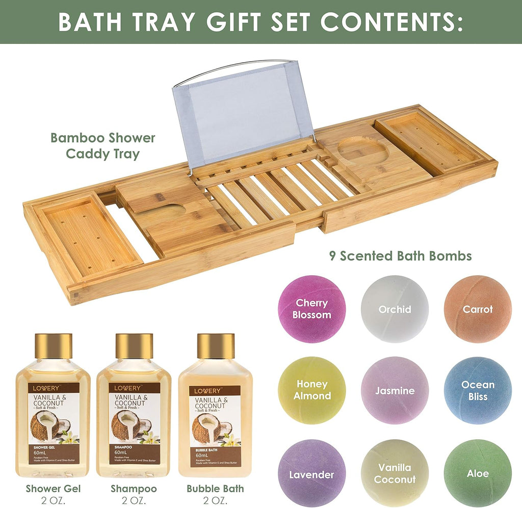 Bamboo Bathtub Caddy Tray with Book & Wine Holder, Expandable, Pack of 2 I463430
