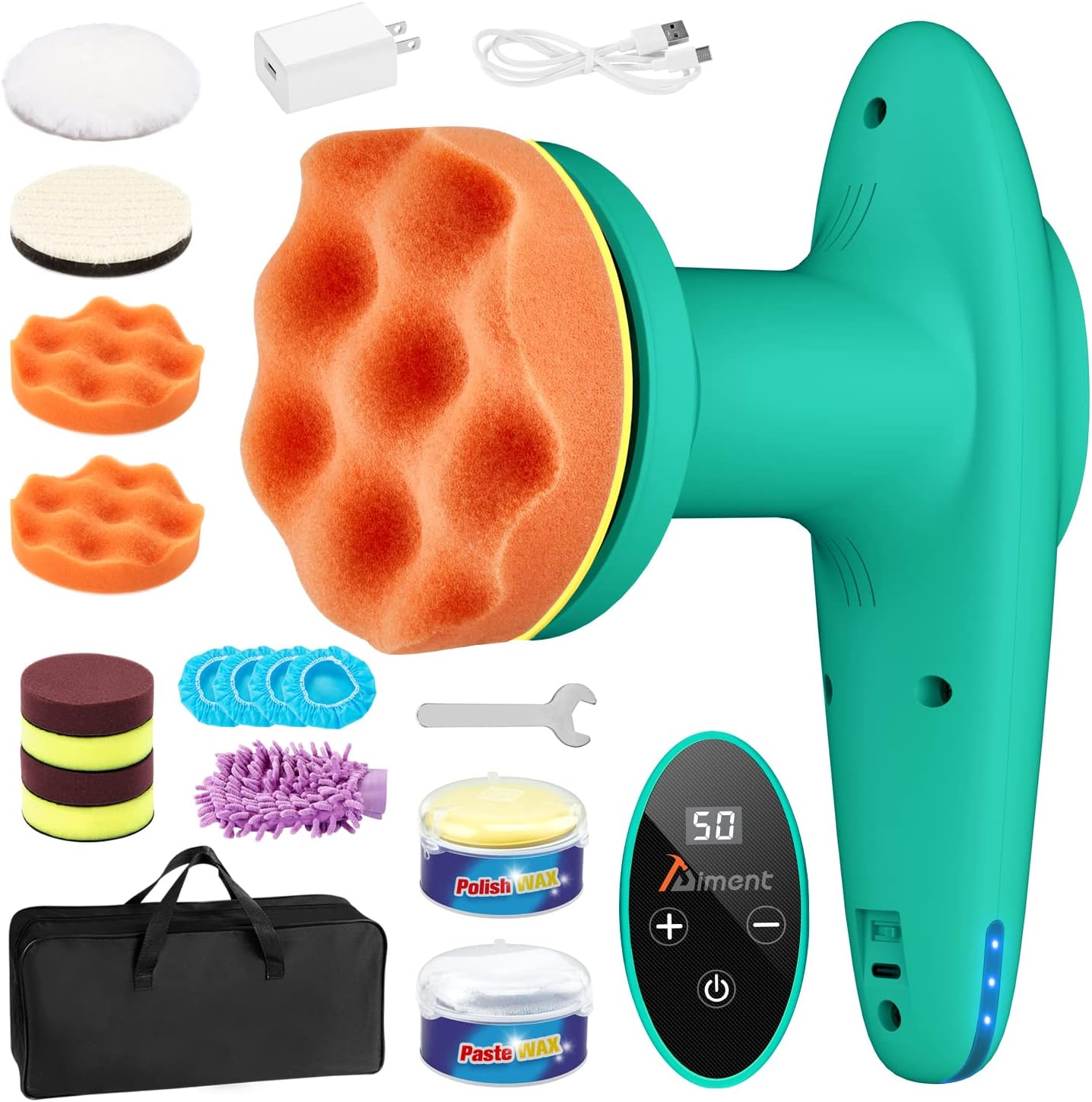 Cordless Car Polisher, 4 inch 2500-6000 RPM Micro Car Buffer Polisher with Touchscreen, 6 Speeds Orbital Buffer with Paste Wax & Pads Q5093