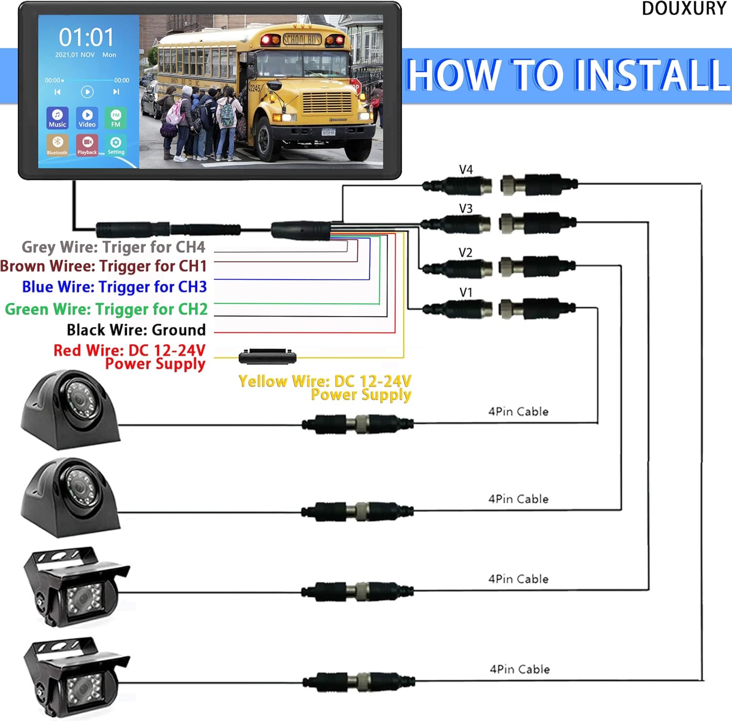 4K Backup Camera System with 10.36’’ Monitor and 4 AHD Camera N903
