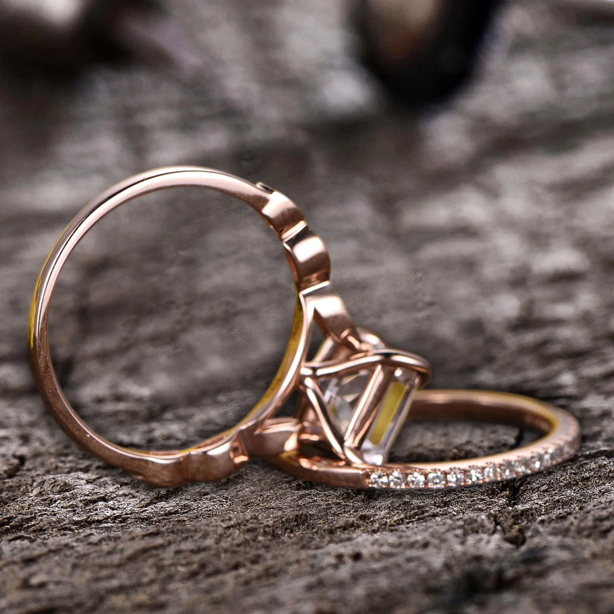10k Rose Gold Morganite Diamond Moissanite Wedding Set L17285