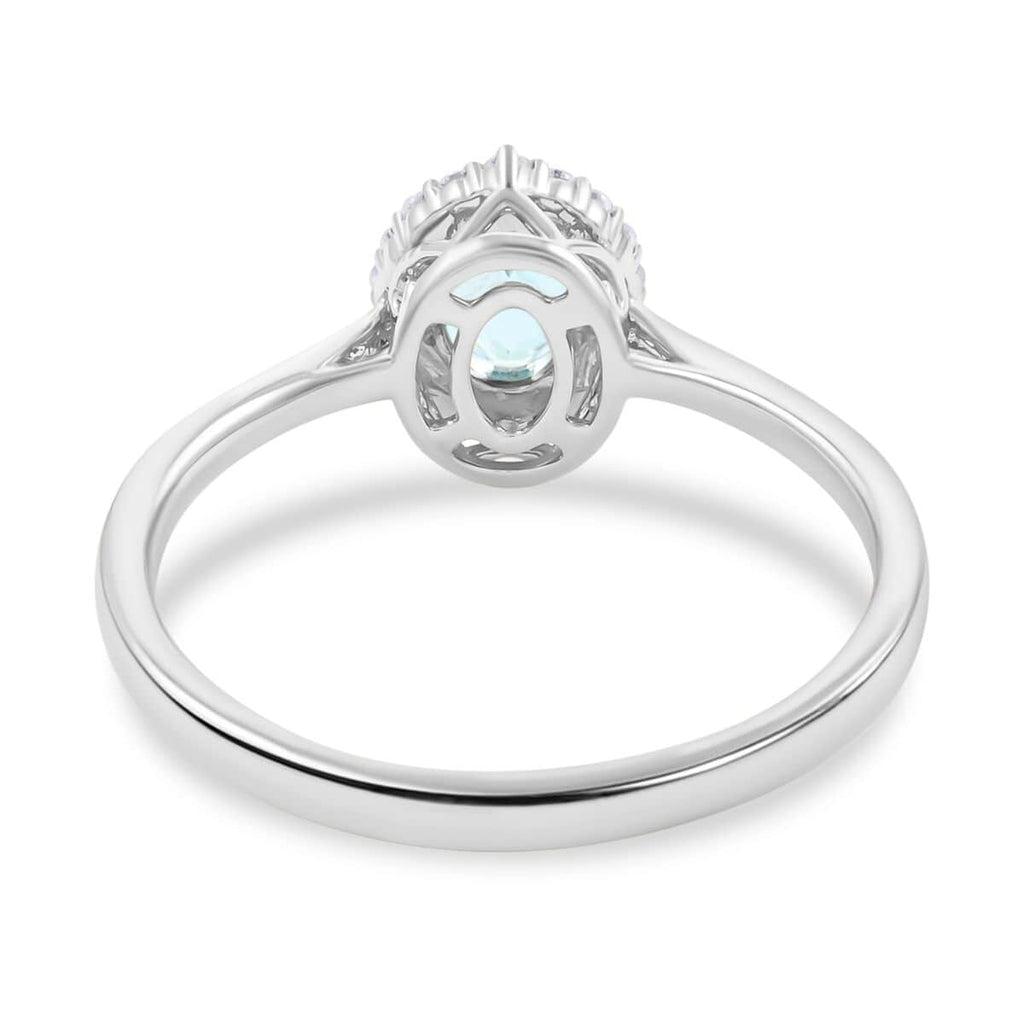 Oval Blue Aquamarine White Diamond 18K White Gold Halo Ring Size 7 Ct 0.85 G-H Color Si1 Clarity O1796