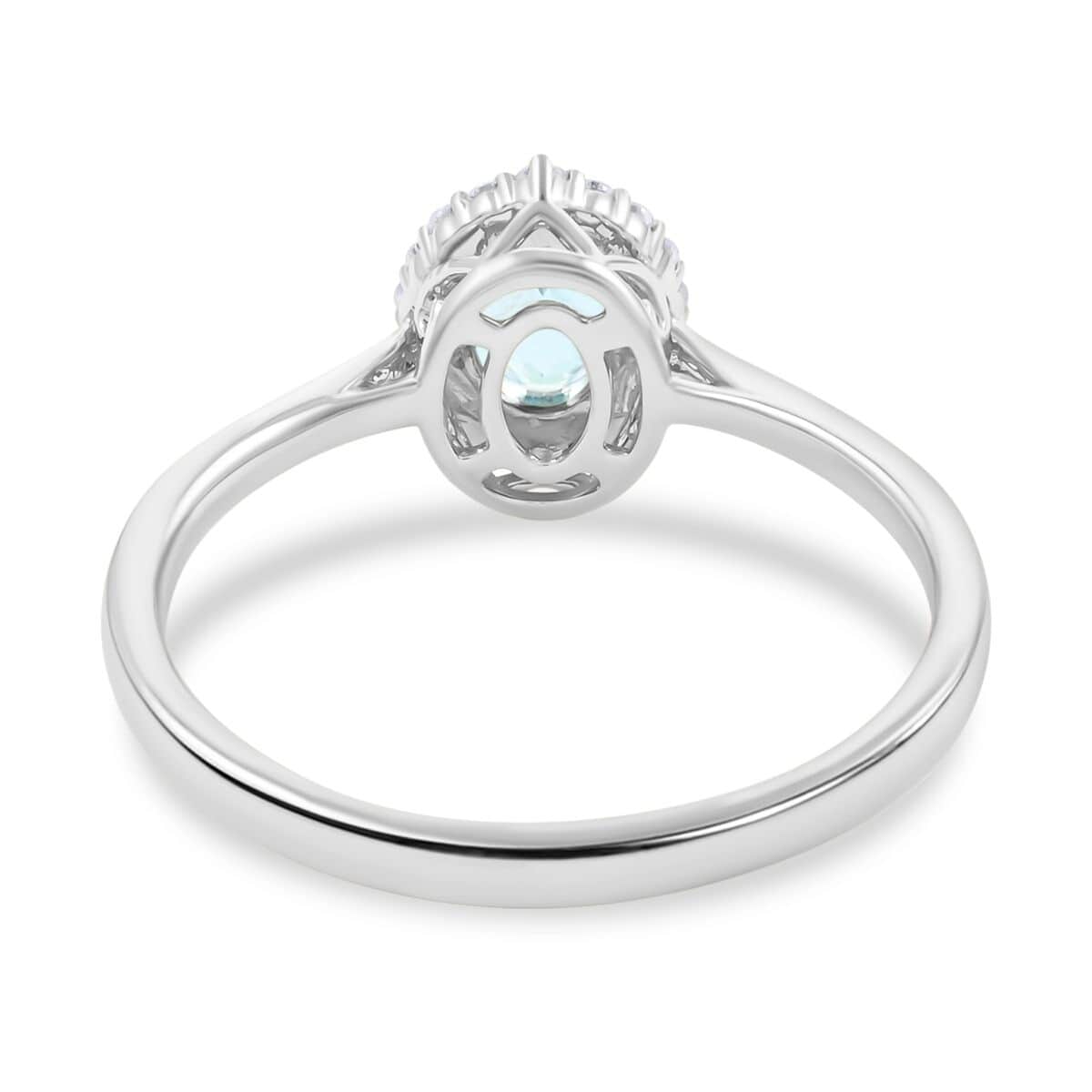 Oval Blue Aquamarine White Diamond 18K White Gold Halo Ring Size 7 Ct 0.85 G-H Color Si1 Clarity O1796