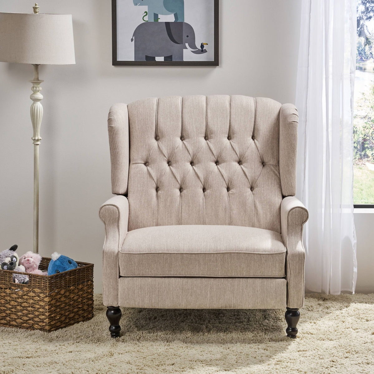 Navy Blue Oversized Fabric Push Back Recliner D3416