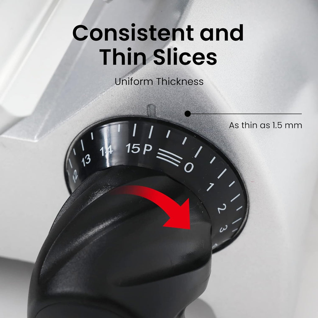 Electric Meat Slicer with 8.7 Italian Carbon Steel Blade, 0.5mm to 15mm Adjustable Slicing Thickness M4853