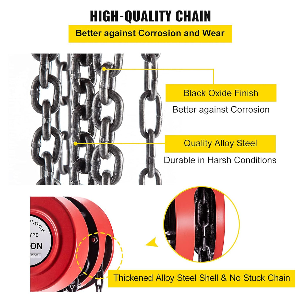 Red Pack of 2 Manual Chain Hoist, 2200 lbs Capacity, 8ft Lift F359454