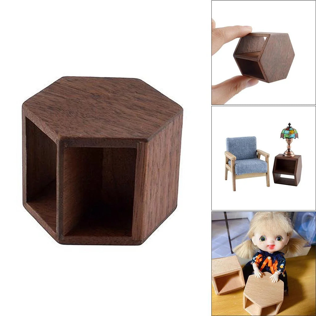 Walnut Hexagonal End Table Dollhouse Miniature Furniture D395