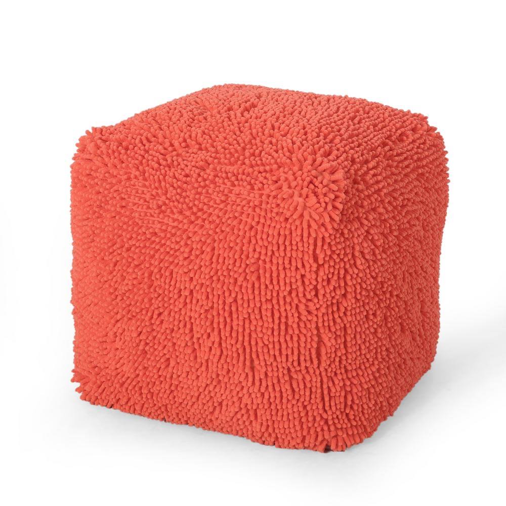 Pink Microfiber Chenille Cube Pouf U41015