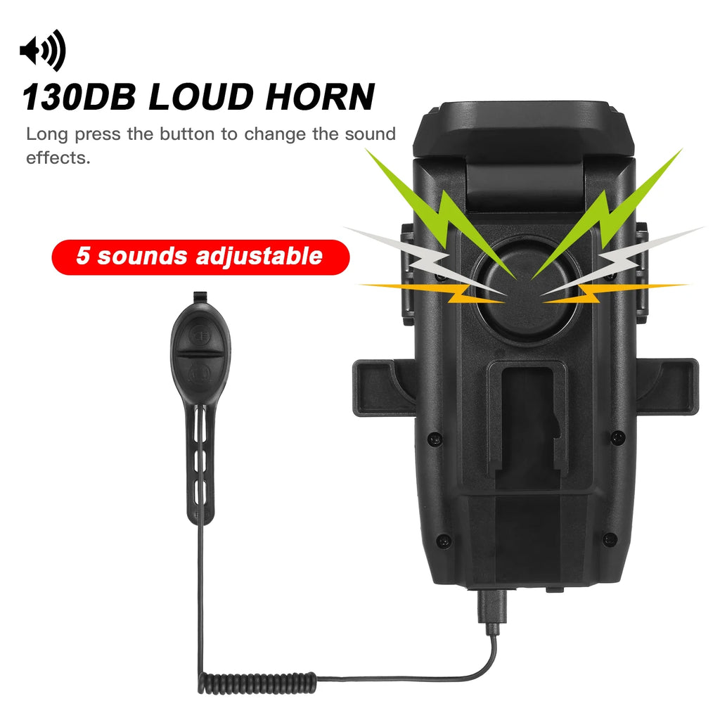 Bike Light Set Front Rear USB Rechargeable Waterproof LED Headlight with Phone Holder Horn T5243