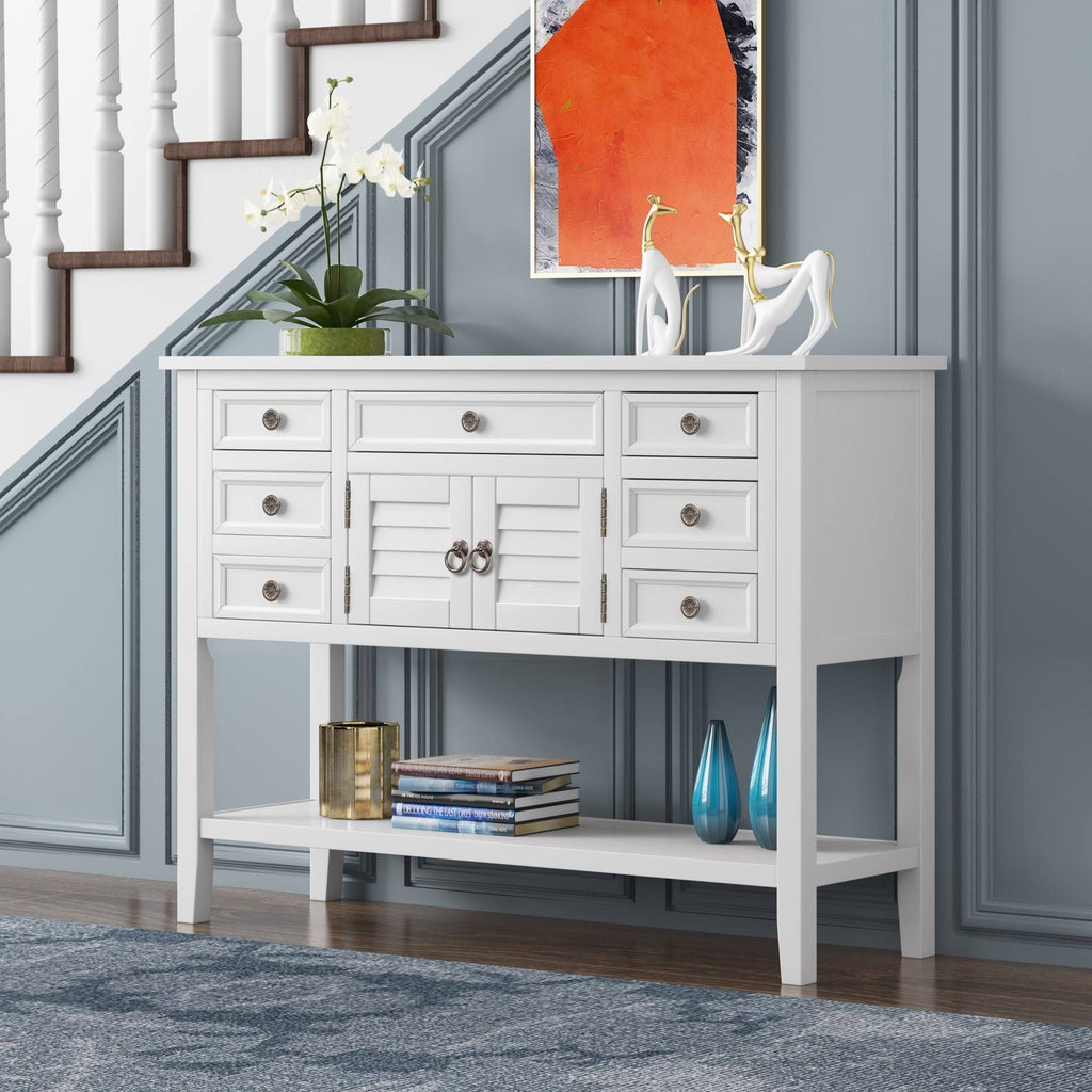 Green 7 Drawer Console Table with Cabinet E2802
