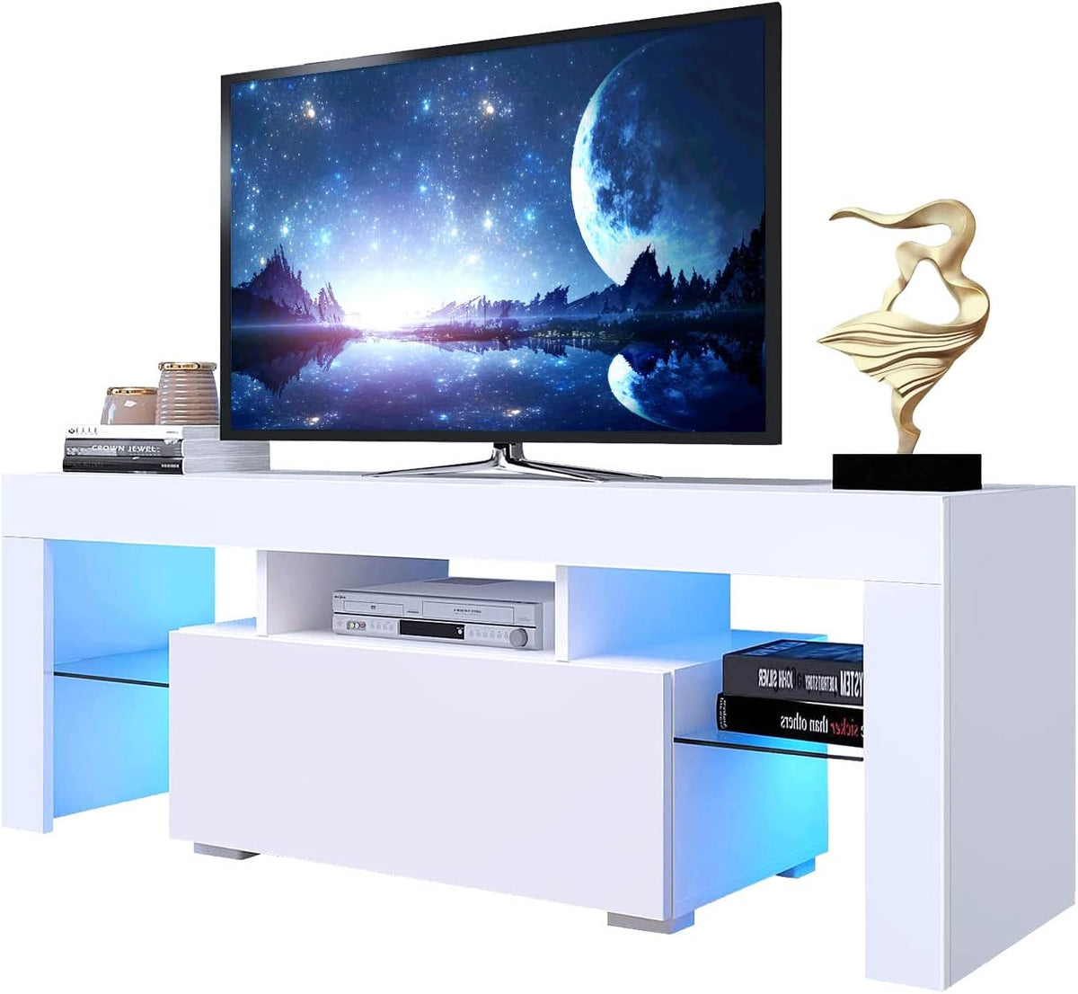 White High Gloss LED TV Stand with Storage Drawer Q2511