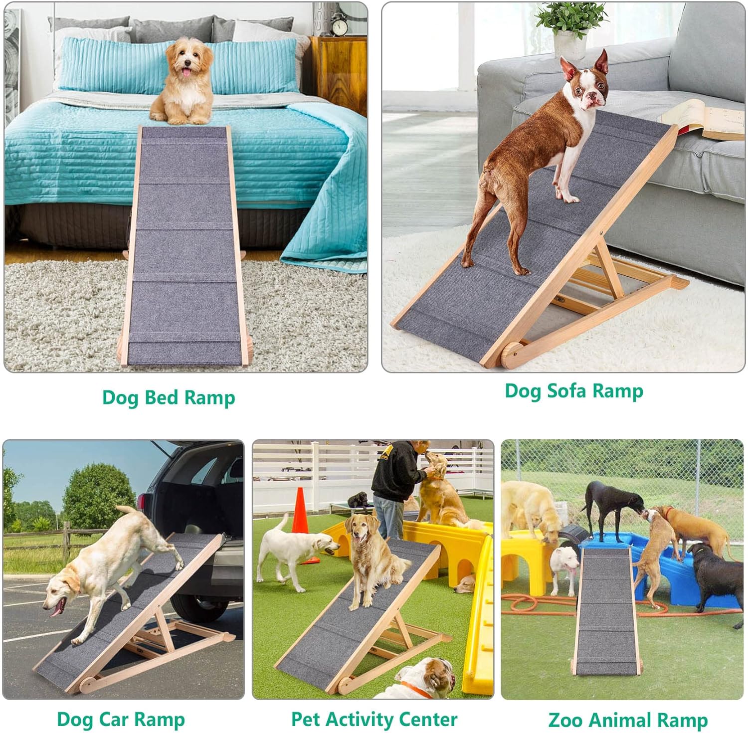 Wooden Adjustable Folding Dog Ramp for Bed Couch Car H977249