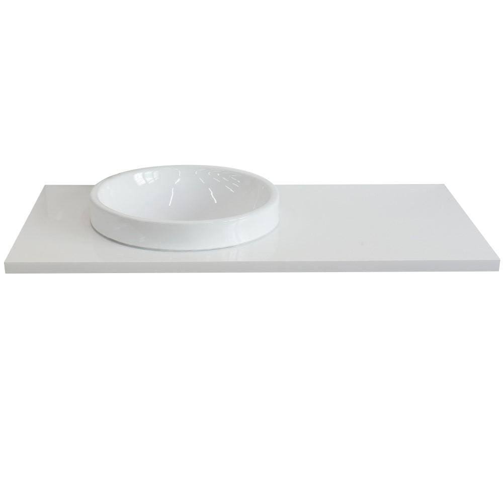 White Carrara Top Single Round Left Sink R904
