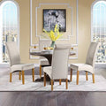 Beige Fabric Padded Side Chair Set of 6 with Solid Wood Legs K61764