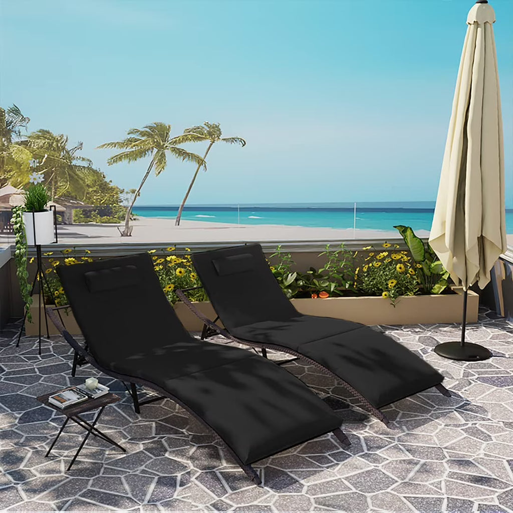 Black 3 Piece Rattan Patio Lounge Chair Set O918598