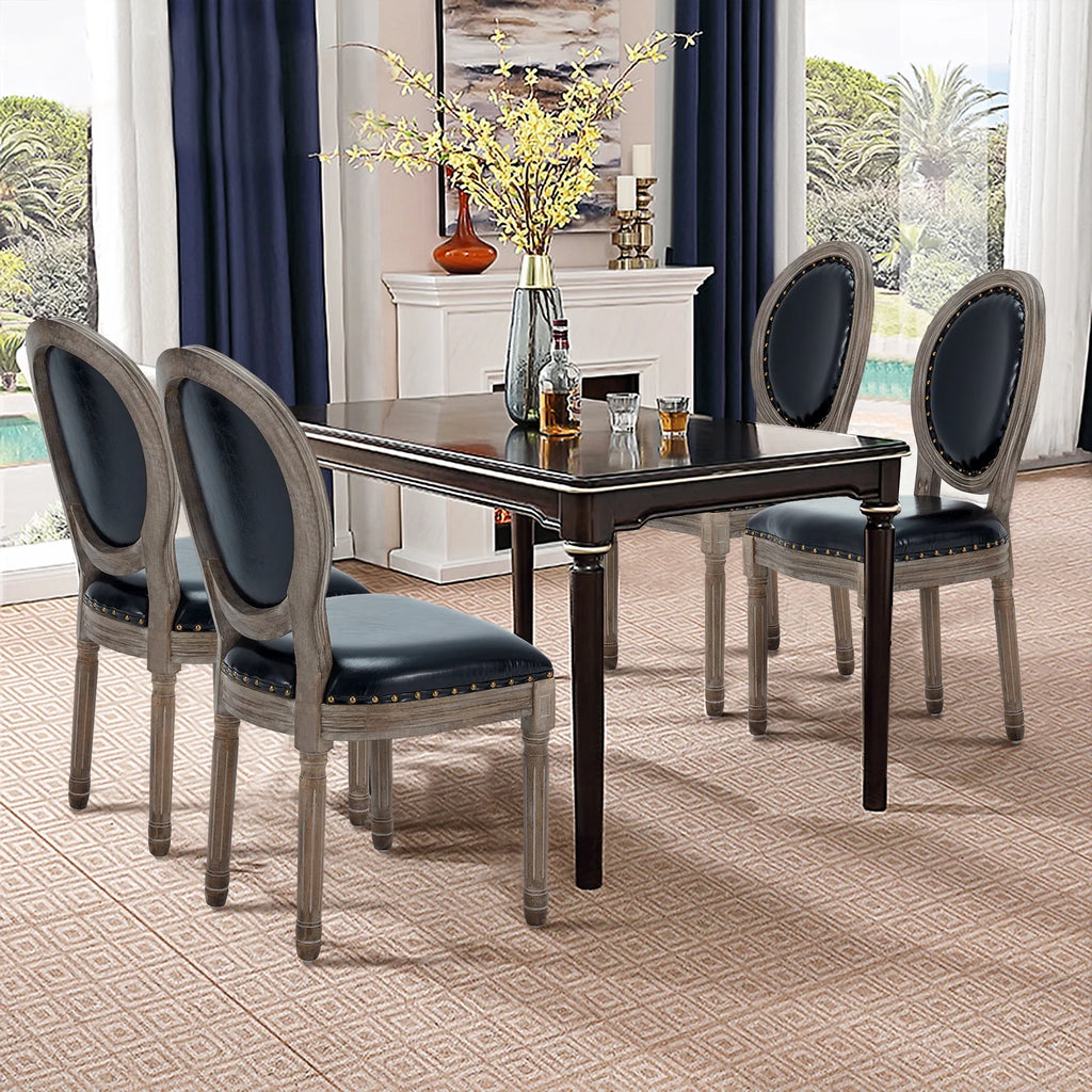 Black Leather Dining Chairs Set of 4 with Solid Wood Legs F93714