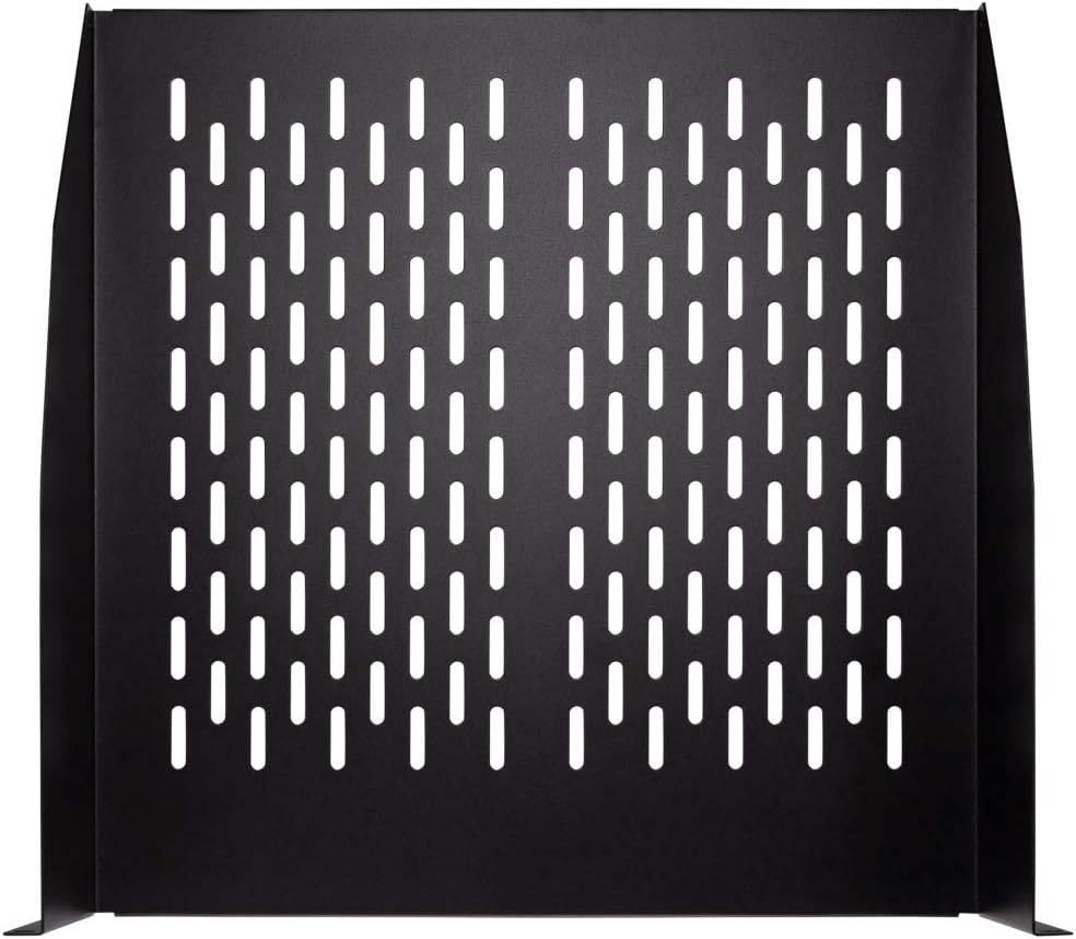 2U 19-Inch Vented Rack Mount Cantilever Fixed Server Cabinet Shelf 18-Inches Deep Black Pack of 2 R365478