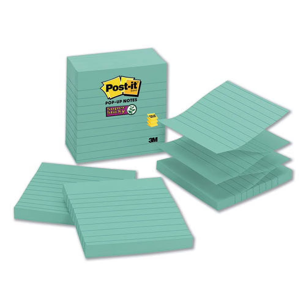 Aqua Wave Lined Pop-Up Notes Refill, 4 X 4, 90-Sheet, 5-Pack X470