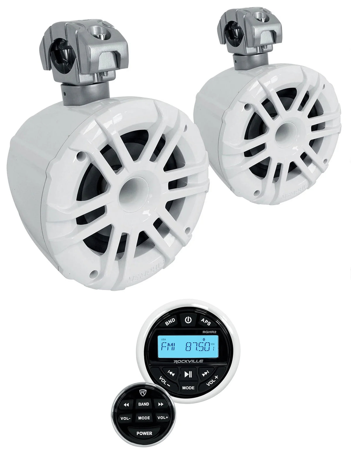 White 6.5" Marine Wakeboard Tower Speakers with Bluetooth Receiver Z8056