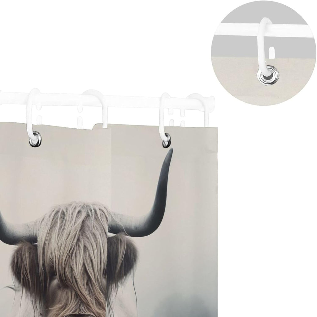 Highland Cow Waterproof Fabric Shower Curtain with Hooks, 60x72 inch X6293