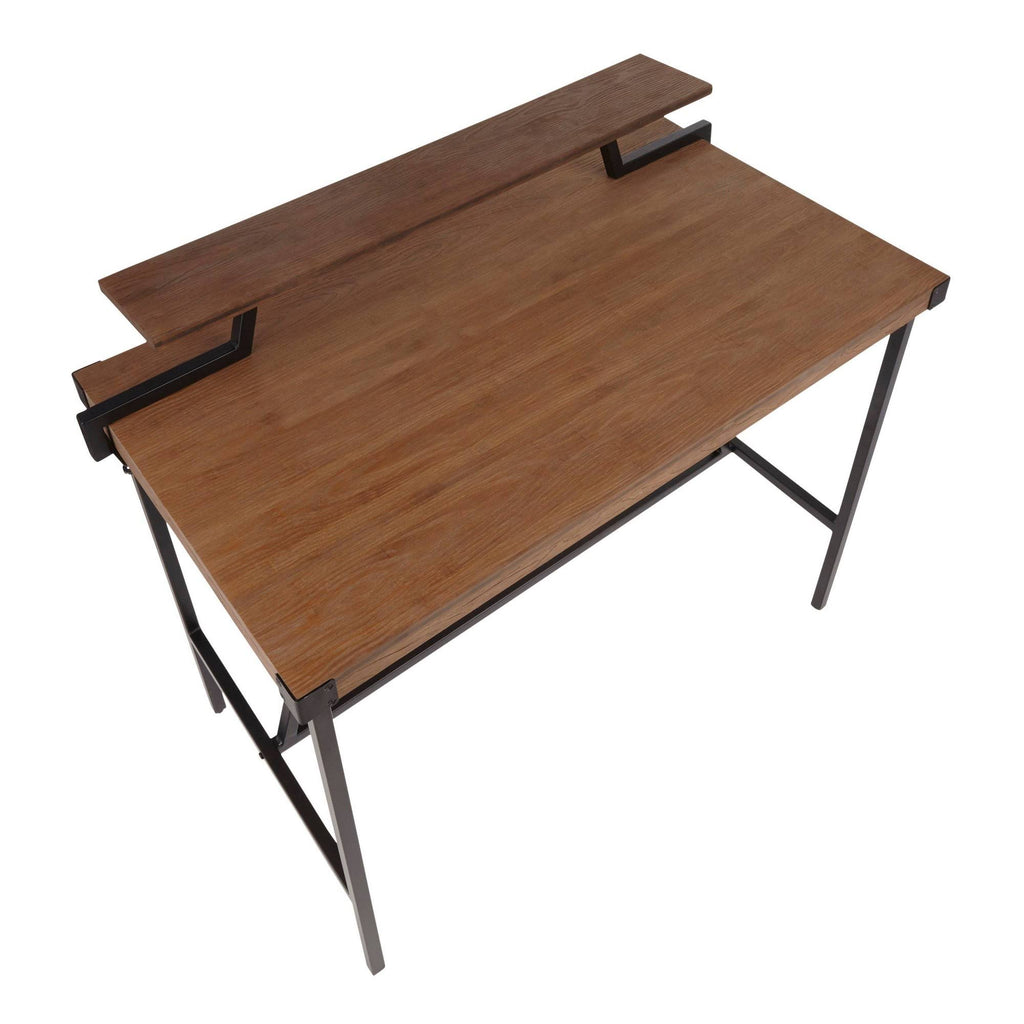 Industrial Counter Table in Black Metal and Brown Wood K4973