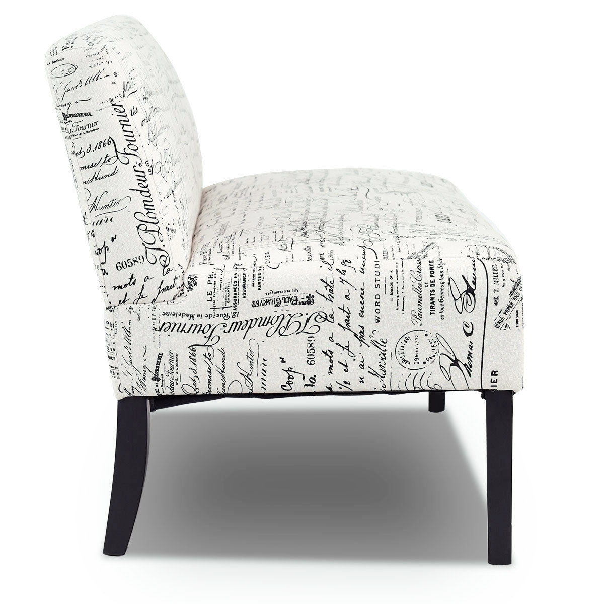 Off-White Cursive Pattern Loveseat Sofa with Black Wood Legs Y418617