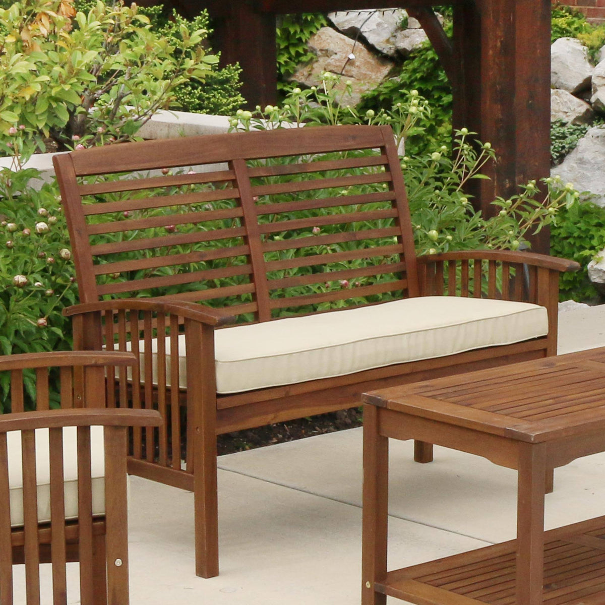 Dark Brown Acacia Wood Patio Loveseat Bench L532