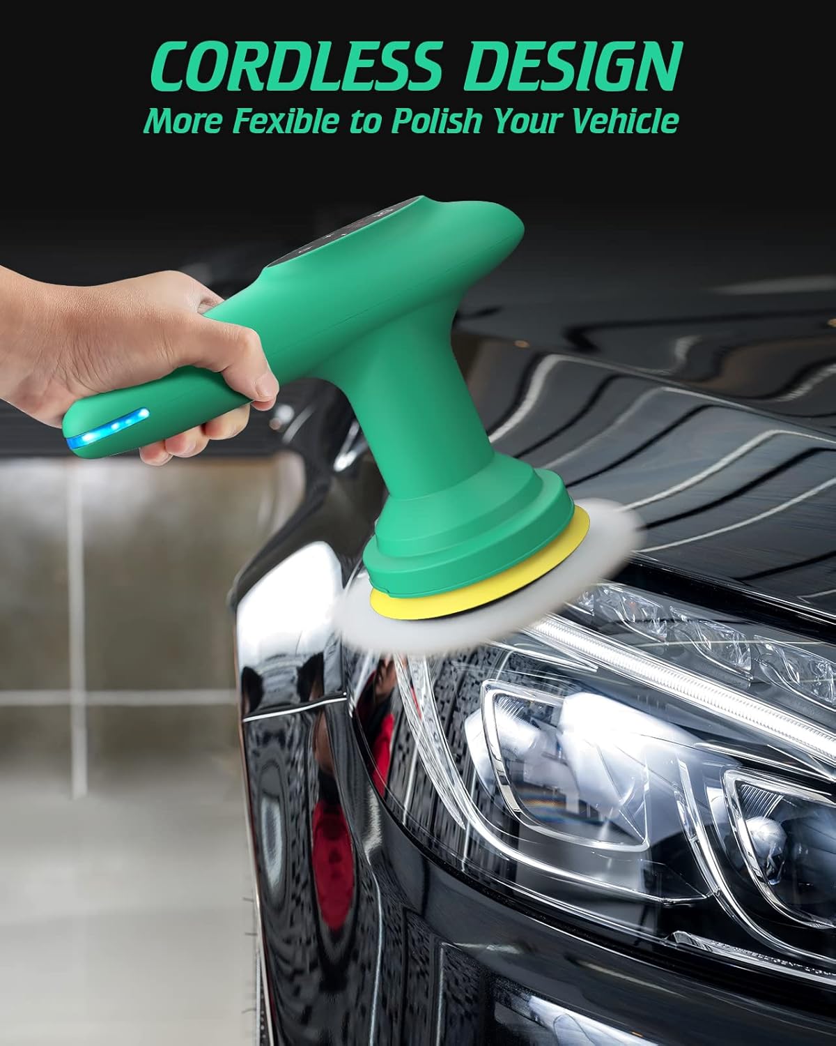 Cordless Car Polisher, 4 inch 2500-6000 RPM Micro Car Buffer Polisher with Touchscreen, 6 Speeds Orbital Buffer with Paste Wax & Pads Q5093