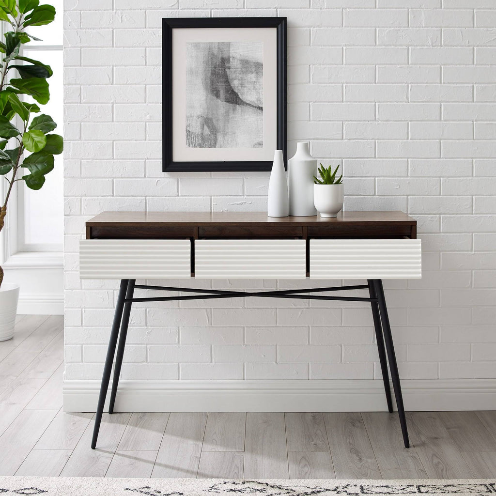 Fluted 3-Drawer Entry Table - Birch/Solid White C65460