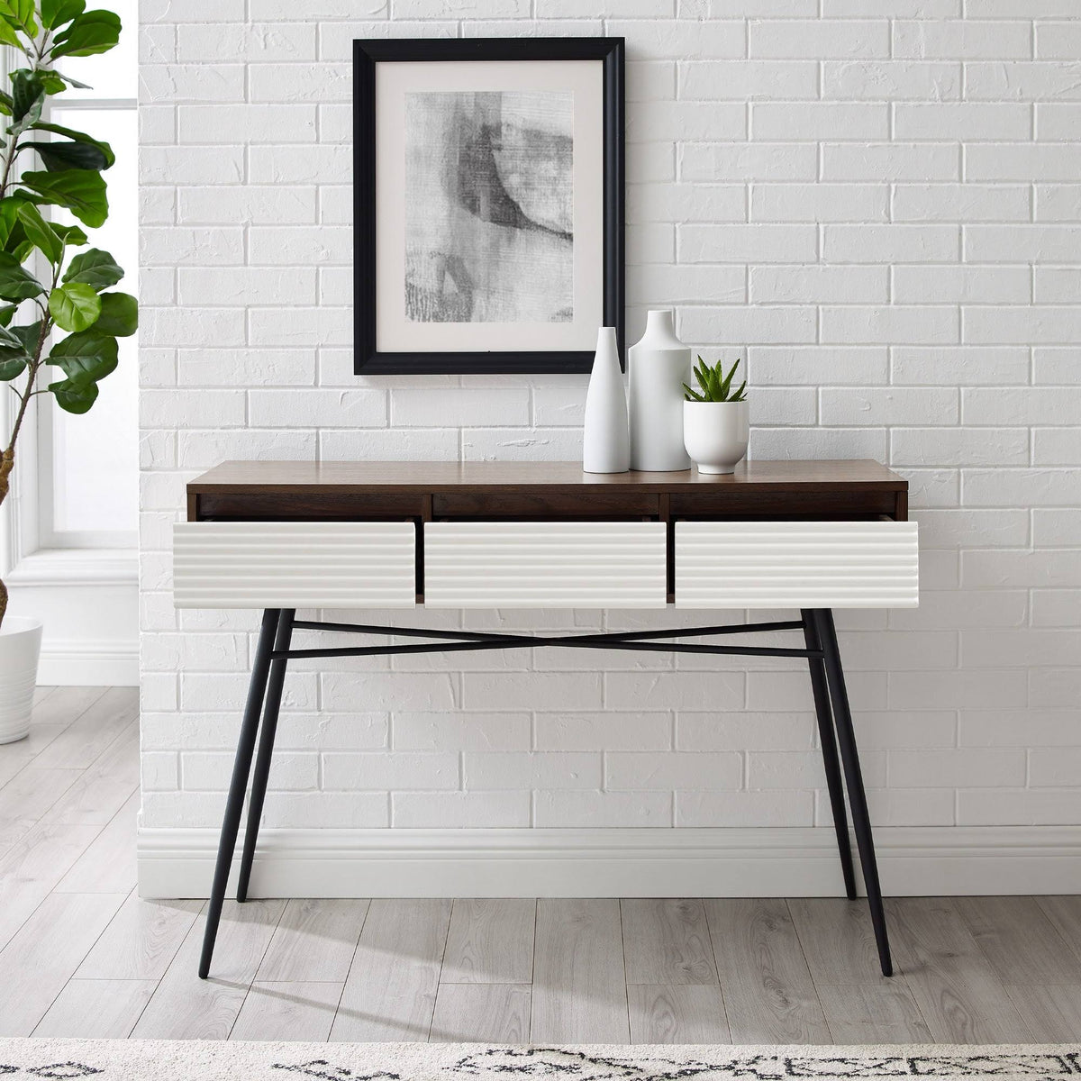Fluted 3-Drawer Entry Table - Birch/Solid White C65460