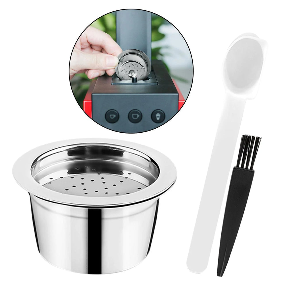 3Pcs Stainless Steel Refillable Coffee Set with Spoon Brush C346494