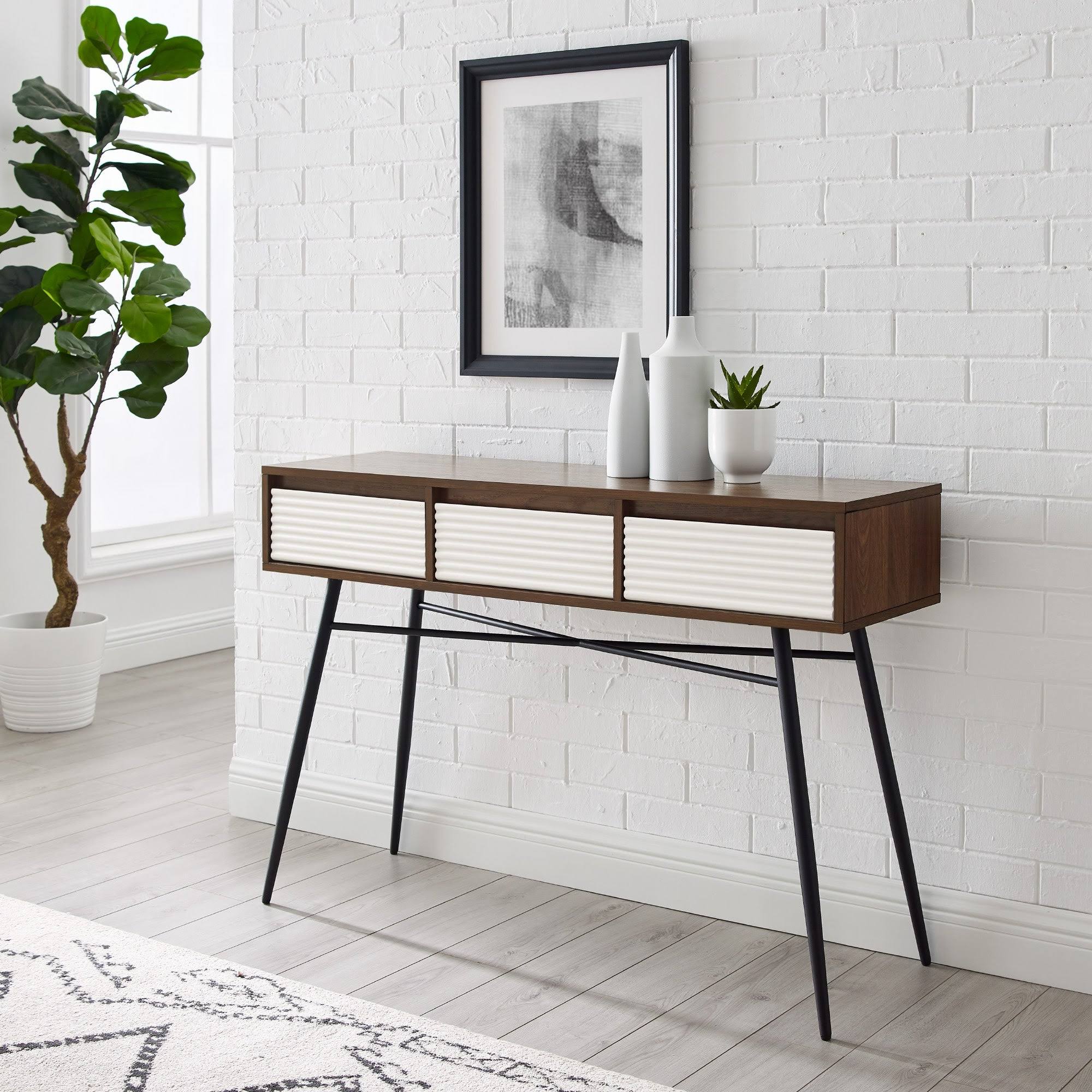 Fluted 3-Drawer Entry Table - Birch/Solid White C65460