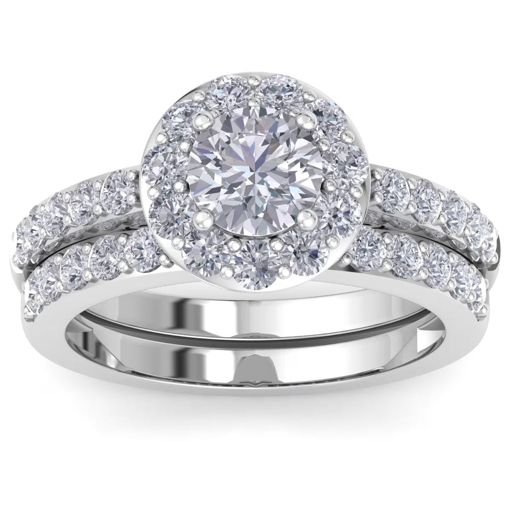 2 1/4 Carat Round Lab Grown Diamond Bridal Set In 14K White Gold A4300