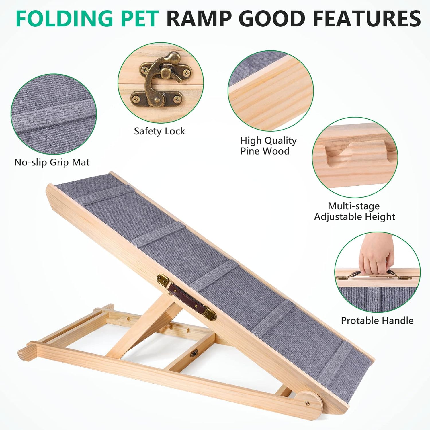 Wooden Adjustable Folding Dog Ramp for Bed Couch Car H977249
